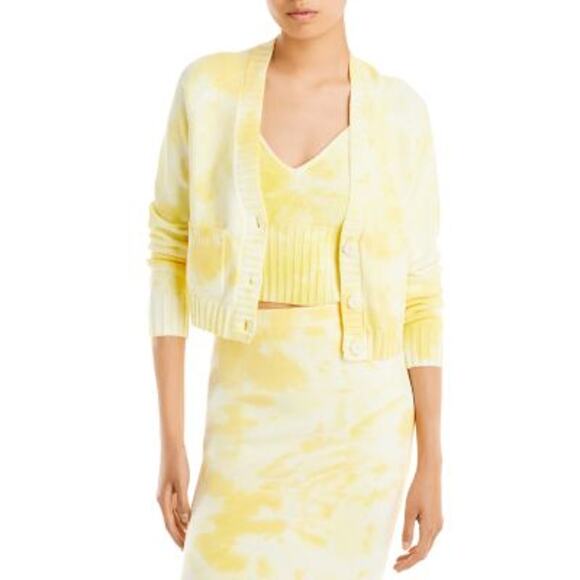 AQUA Women's Cropped Tie Dye Yellow Knit Cardigan, Size Medium - Picture 1 of 4